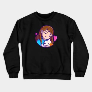 Cute Girl Hug Dog Cartoon Crewneck Sweatshirt